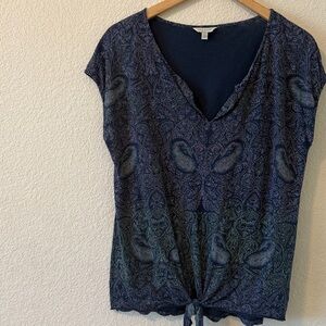 Lucky Brand cap sleeve tie front lightweight cotton top,Large, paisley print